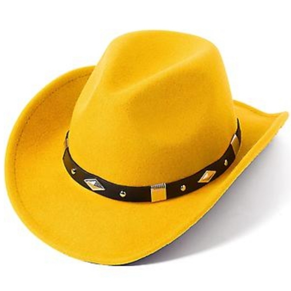 Women Classic Felt Wide Brim Western Cowboy Hat With Belt Buckle Trim New
